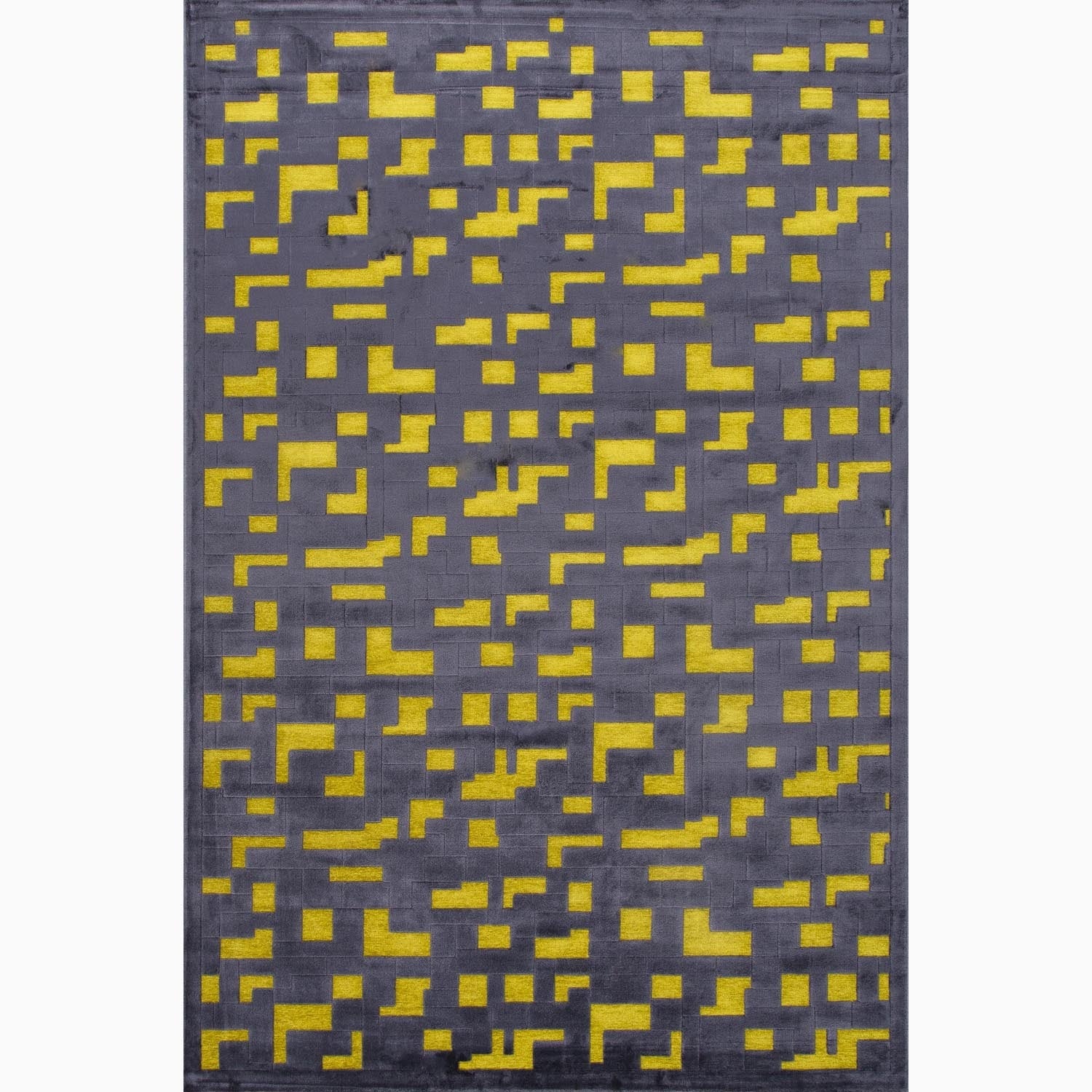 Hand made Black/ Yellow Art Silk/ Chenille Modern Rug (9x12)