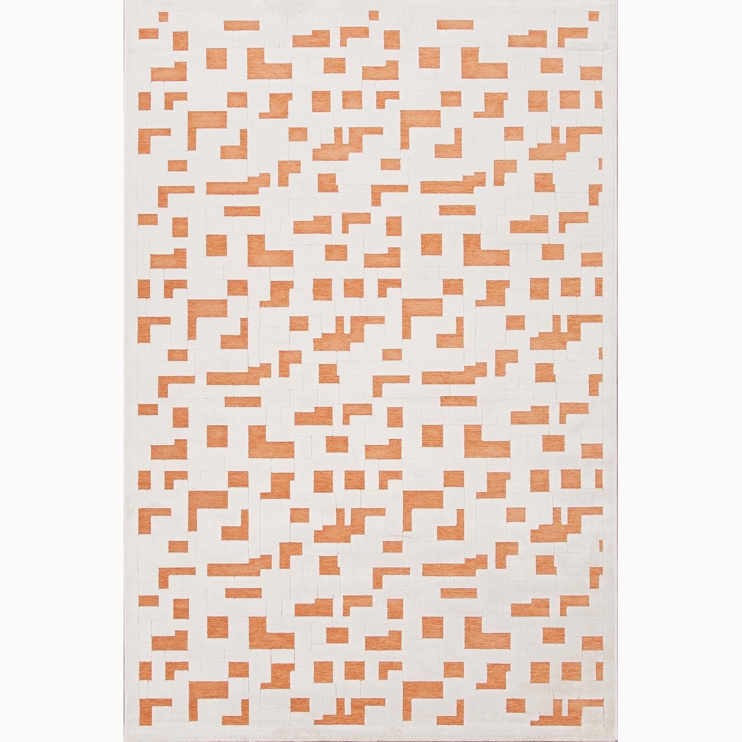 Hand made Ivory/ Orange Art Silk/ Chenille Modern Rug (2x3)
