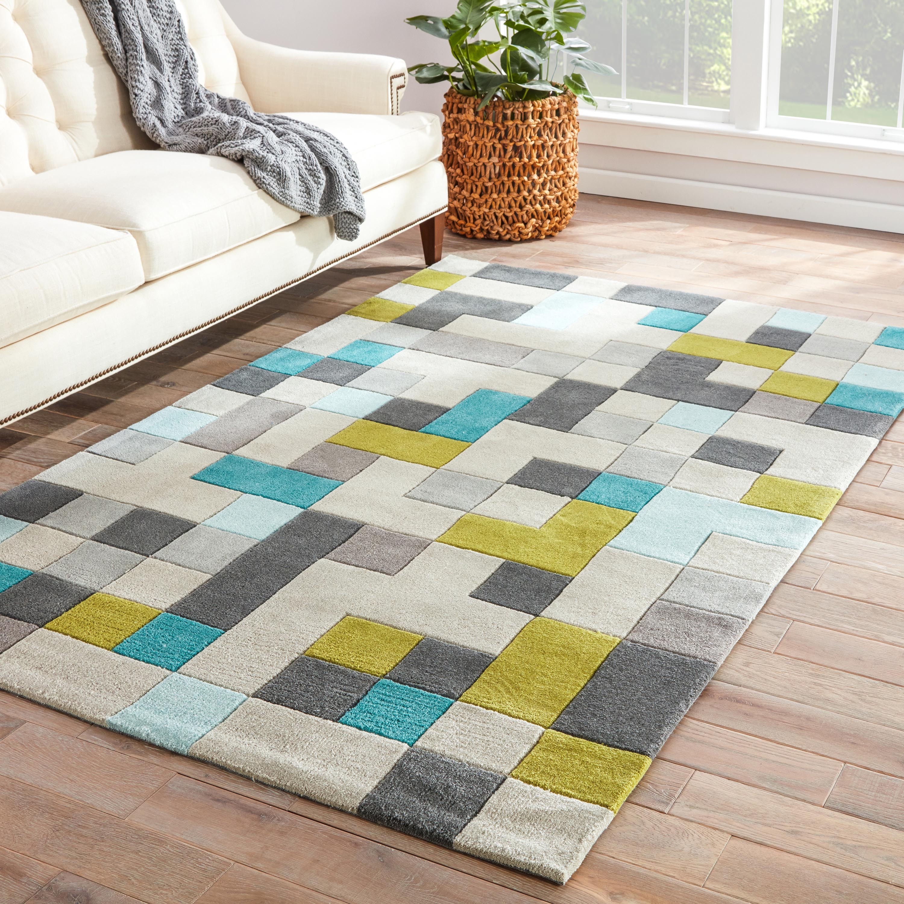 Hand made Gray/ Blue Polyester Easy Care Rug (5x7.6)