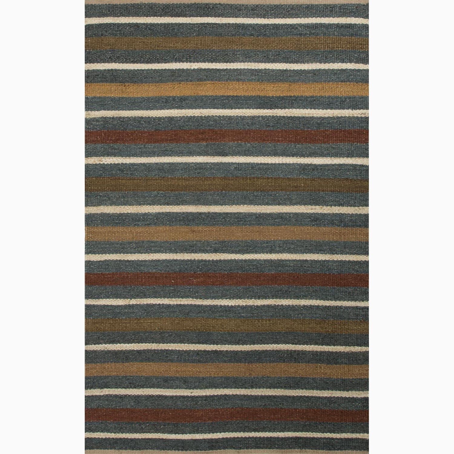 Handmade Blue/ Red Hemp Natural Rug (8 X 10)