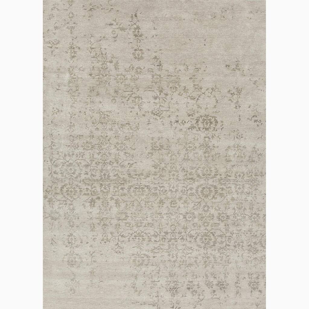 Hand-Knotted Abstract White Area Rug (9'6" X 13'6") - 9'6" x 13'6"