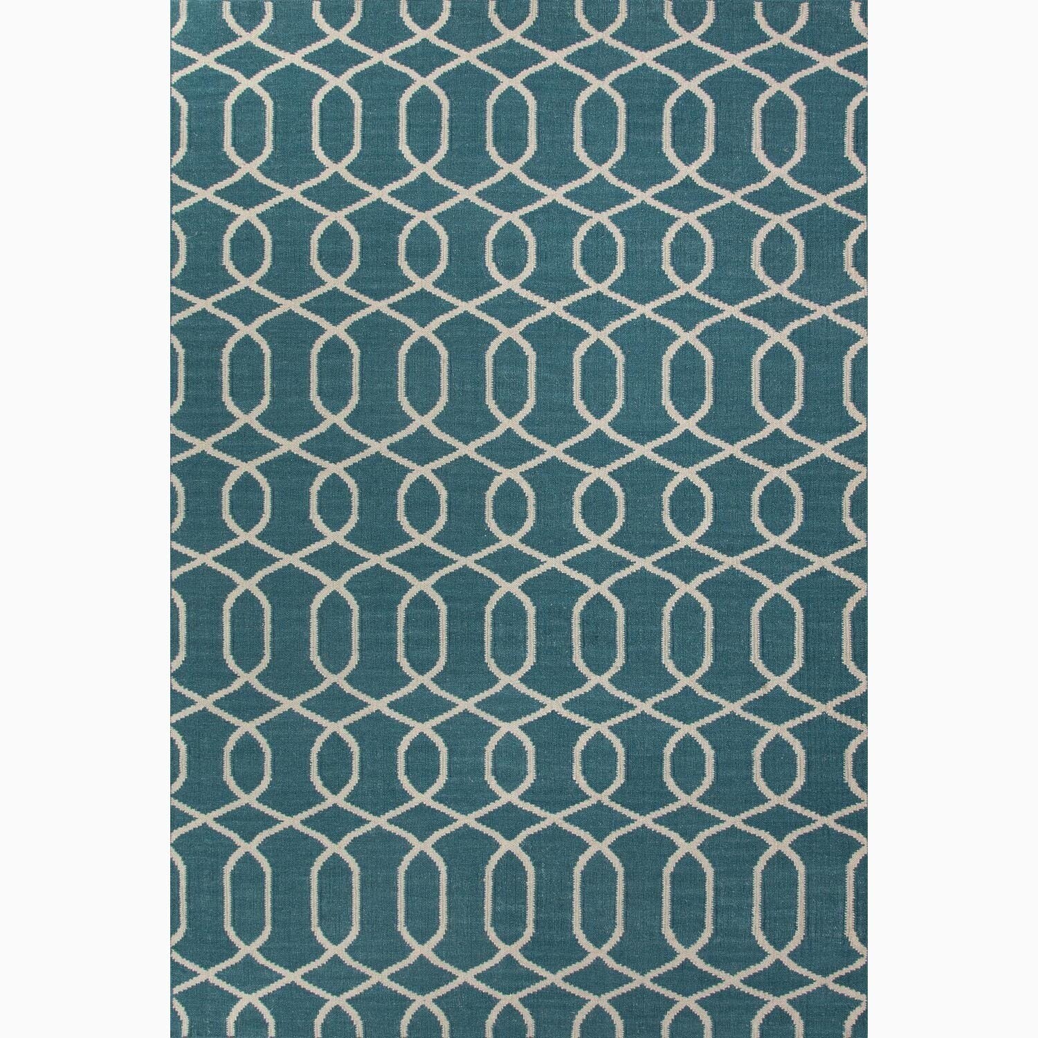 Handmade Geometric Pattern Deep Lake Blue/ Ivory Wool Rug (3.6 X 5.6)