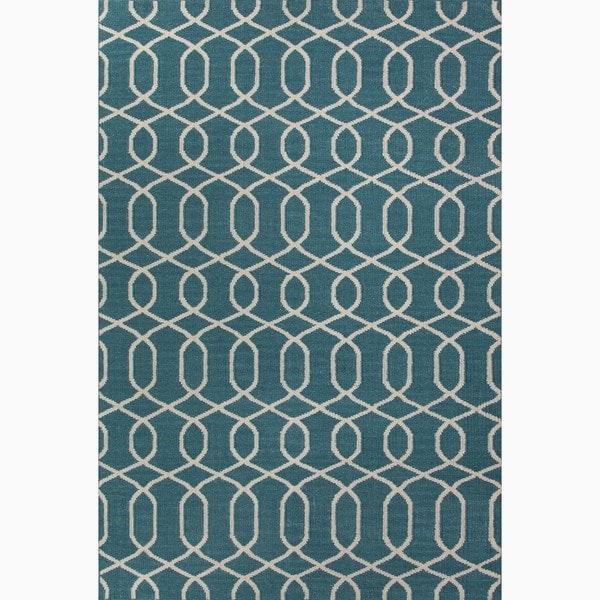 Handmade Geometric Pattern Blue/ Ivory Wool Rug (8 x 10) 8' x 10