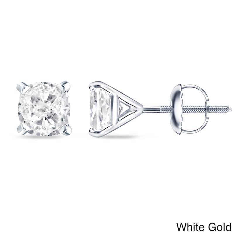 Auriya 14k/18k Gold or Platinum 1/2ct TDW Cushion-Cut Diamond Stud Earrings (H-I, SI1-SI2) - 14K White gold - White