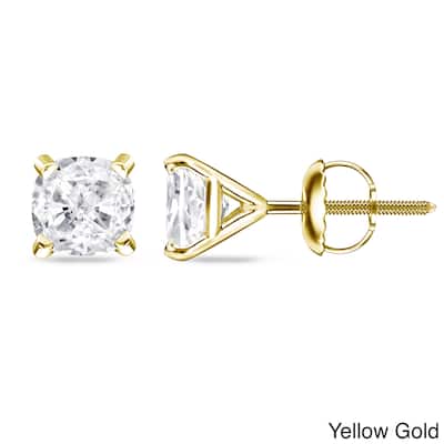 Auriya 14k/18k Gold or Platinum 1/2ct TDW Cushion-Cut Diamond Stud Earrings (H-I, SI1-SI2)