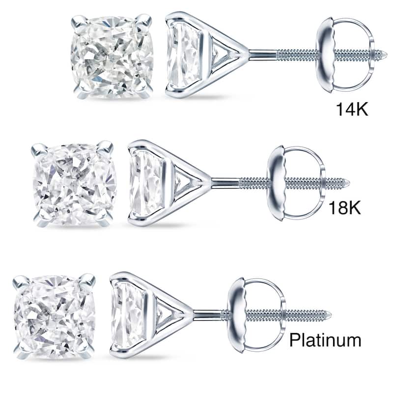 Auriya 14k/18k Gold or Platinum 3/4ct TDW 4-Prong Martini Cushion-Cut Diamond Stud Earrings (H-I, SI1-SI2)