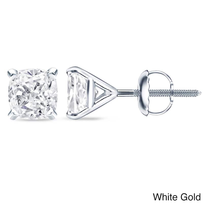 Auriya 14k/18k Gold or Platinum 3/4ct TDW 4-Prong Martini Cushion-Cut Diamond Stud Earrings (H-I, SI1-SI2)