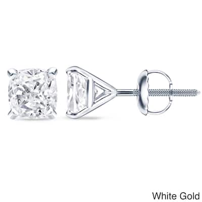 Auriya 14k/18k Gold or Platinum 3/4ct TDW 4-Prong Martini Cushion-Cut Diamond Stud Earrings (H-I, SI1-SI2)
