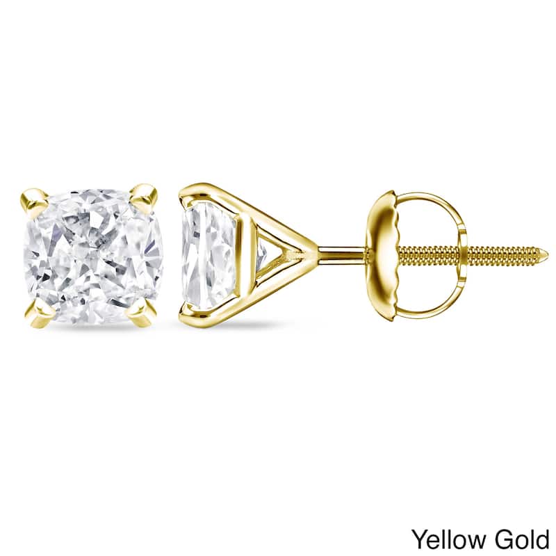 Auriya 14k/18k Gold or Platinum 3/4ct TDW 4-Prong Martini Cushion-Cut Diamond Stud Earrings (H-I, SI1-SI2)
