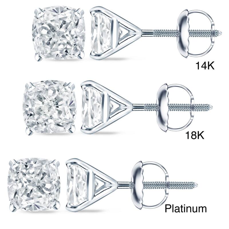 Auriya 14K 18K or Platinum Gold 1cttw Certified Cushion-Cut Diamond Stud Earrings (H-I, SI1-SI2)