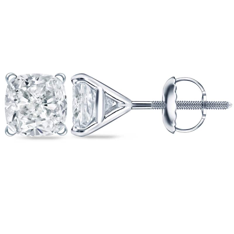 Auriya 1 1/2ctw Cushion-cut Diamond Stud Earrings 14k 18k or Platinum Martini Set (H-I, SI1-SI2) - 14k White Gold