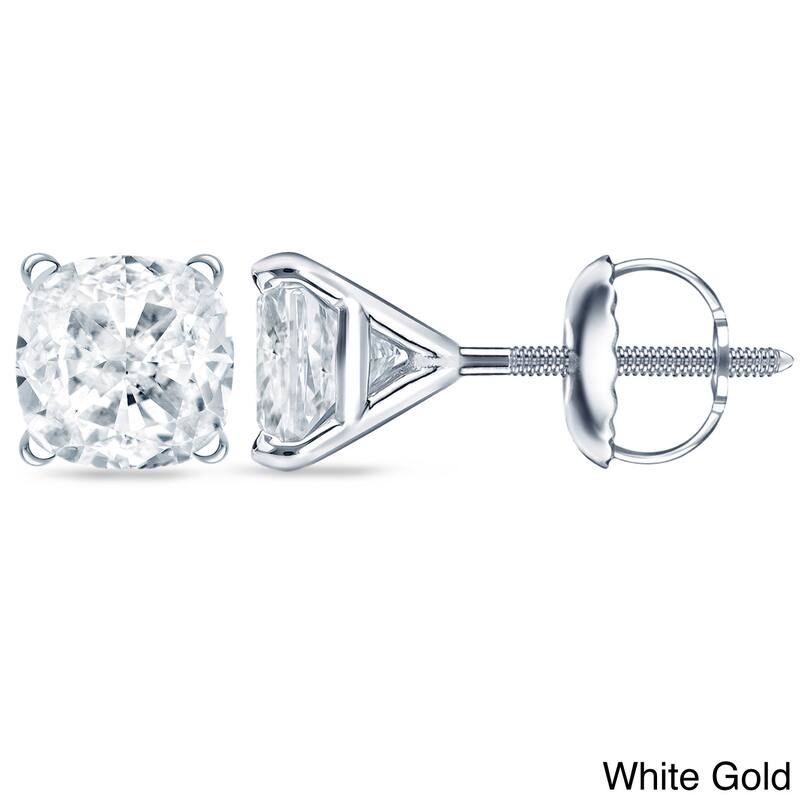 Auriya 2ctw Cushion-cut Diamond Stud Earrings 14k 18k or Platinum Martini Set - 14k White Gold