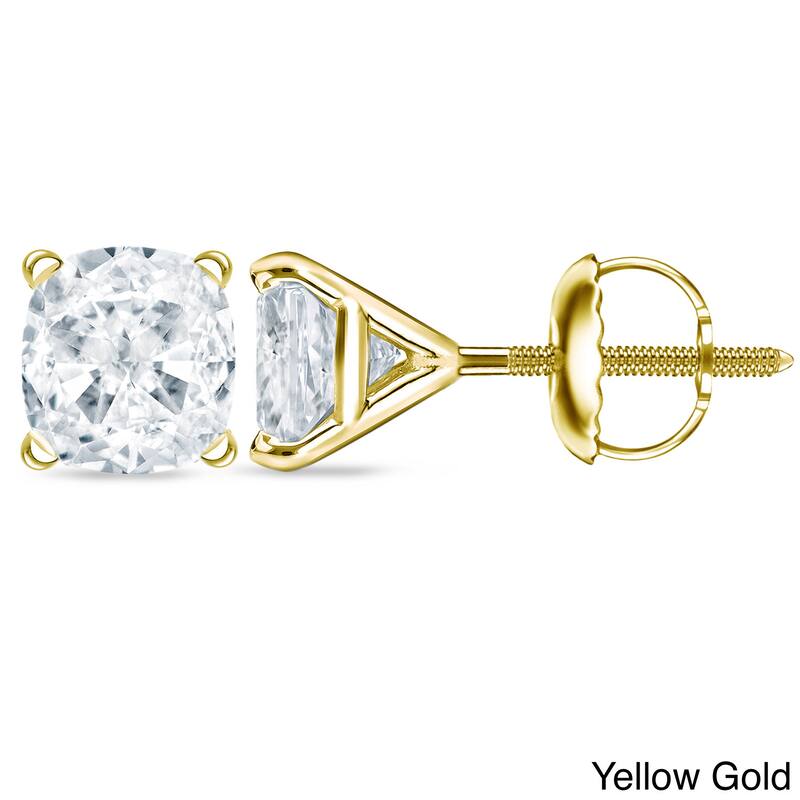 Auriya 2ctw Cushion-cut Diamond Stud Earrings 14k 18k or Platinum Martini Set - 14k Yellow Gold
