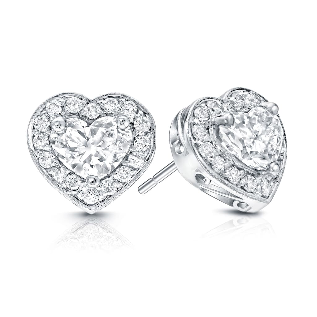 Auriya 14k Gold 2 1/8ct TDW Diamond Heart Earrings (E-F, VS1-VS2)