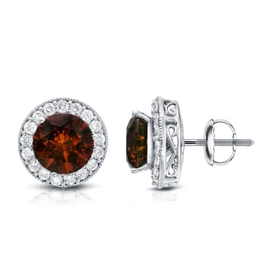 Auriya 4 4/5ctw Vintage Brown Diamond Stud Earrings with Halo Jackets 14k Gold (I1-I2)
