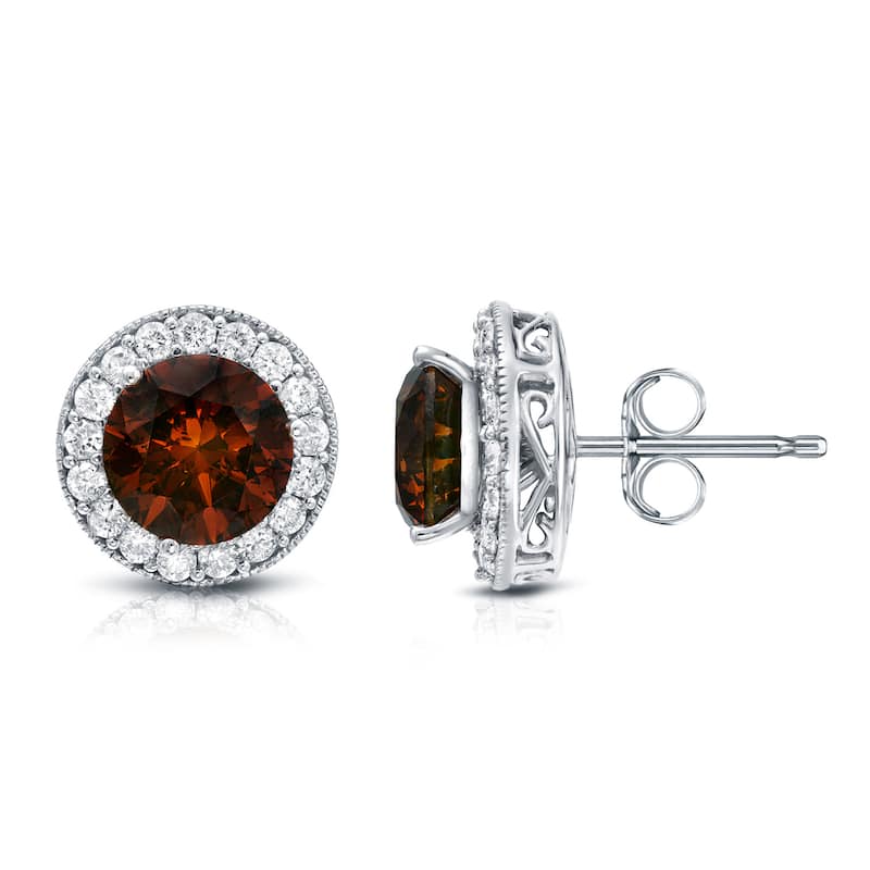 Auriya 4 4/5ctw Vintage Brown Diamond Stud Earrings with Halo Jackets 14k Gold (I1-I2)