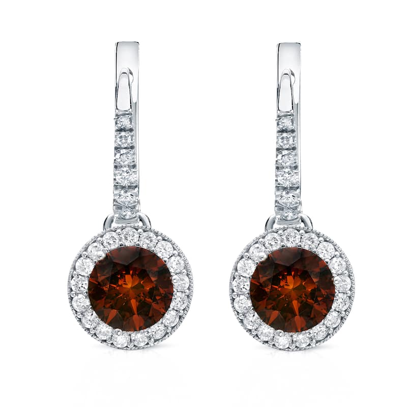 Auriya 14K Gold 5ct TDW Vintage Inspired Brown and White Halo Diamond Dangle Earrings (I1I-2)