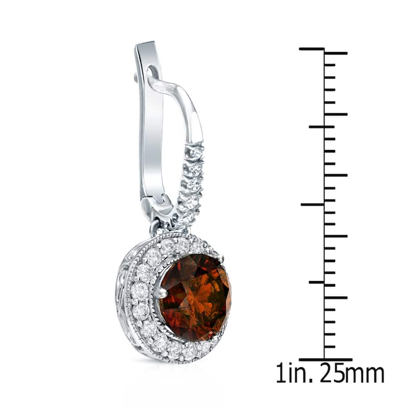 Auriya 14K Gold 5ct TDW Vintage Inspired Brown and White Halo Diamond Dangle Earrings (I1I-2)