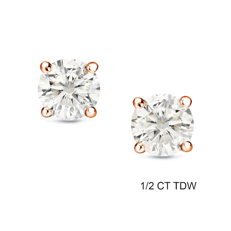 Auriya 1/4 to 3/4ctw Round Diamond Stud Earrings 14k Rose Gold - 0.50ct