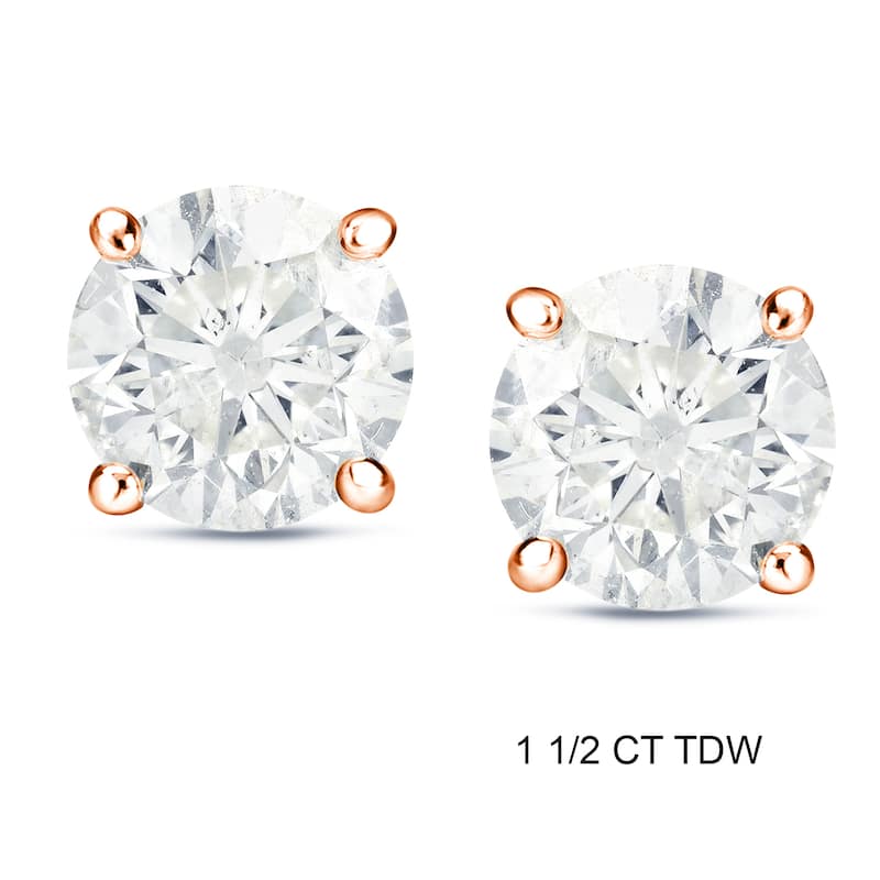 Auriya 1 to 2 carat TW Certified Round Diamond Stud Earrings 14k Rose Gold (H-I, SI1-SI2) - H-I, SI1-SI2
