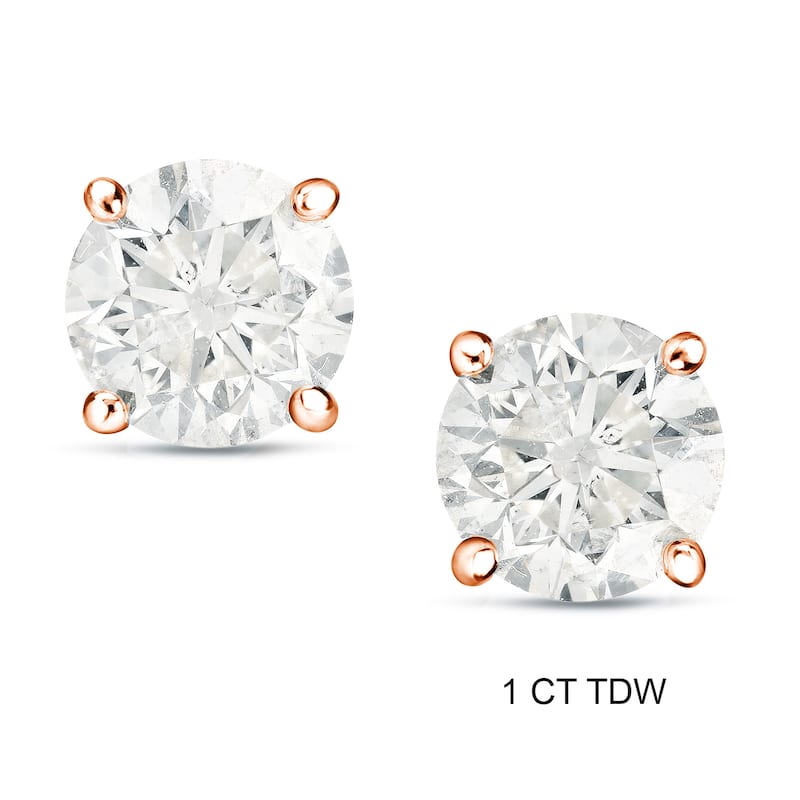 Auriya 1 to 2 carat TW Certified Round Diamond Stud Earrings 14k Rose Gold (H-I, SI1-SI2) - H-I, SI1-SI2