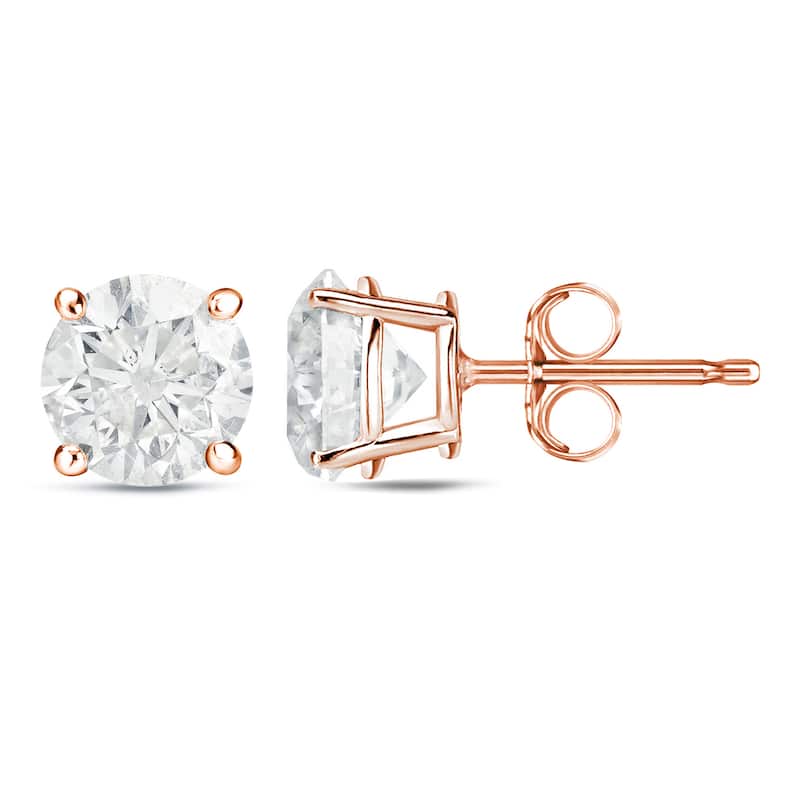 Auriya 1 to 2 carat TW Certified Round Diamond Stud Earrings 14k Rose Gold (H-I, SI1-SI2) - H-I, SI1-SI2