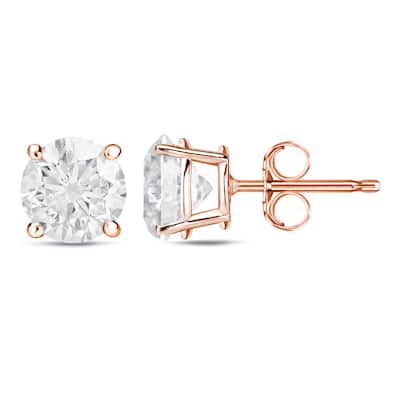 Auriya 1 to 2 carat TW Certified Round Diamond Stud Earrings 14k Rose Gold (H-I, SI1-SI2) - H-I, SI1-SI2
