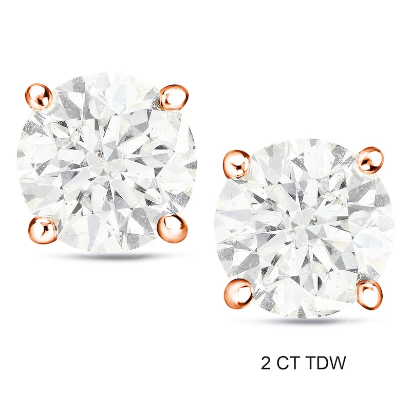 Auriya 1 to 2 carat TW Certified Round Diamond Stud Earrings 14k Rose Gold (H-I, SI1-SI2) - H-I, SI1-SI2