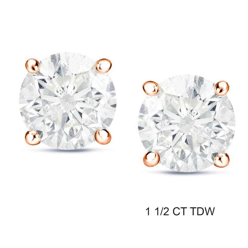 Auriya 1 to 2 carat TW Certified Round Diamond Stud Earrings 14k Rose Gold (H-I, SI1-SI2) - H-I, SI1-SI2 - 1.50ct