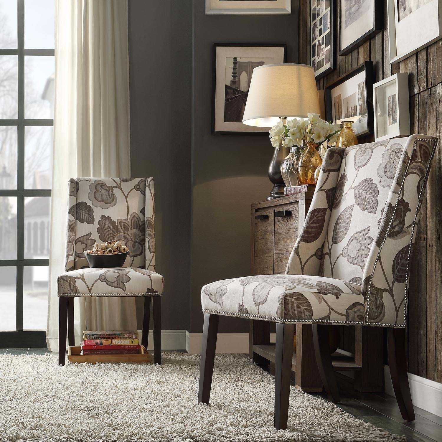 Inspire Q Geneva Grey Floral Wingback Hostess Chairs (set Of 2)