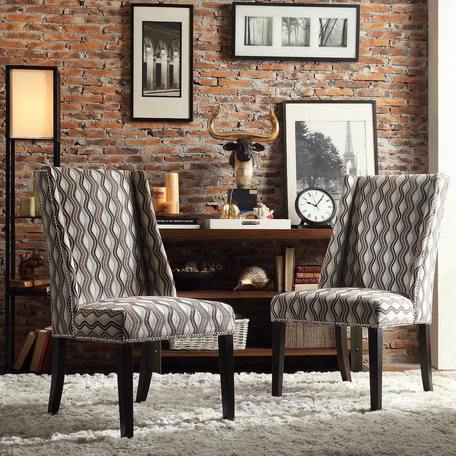 Inspire Q Geneva Mocha Wavy Stripe Wingback Hostess Chairs (set Of 2)