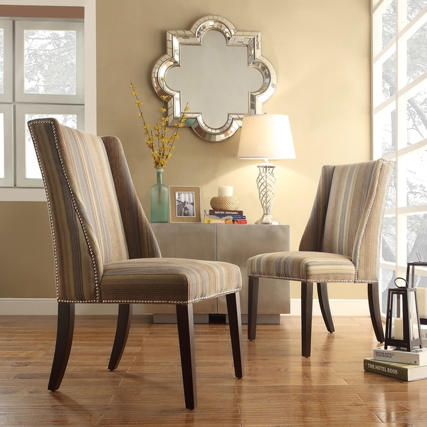 INSPIRE Q Geneva Mocha Tonal Stripe Wingback Hostess Chairs (Set of 2)