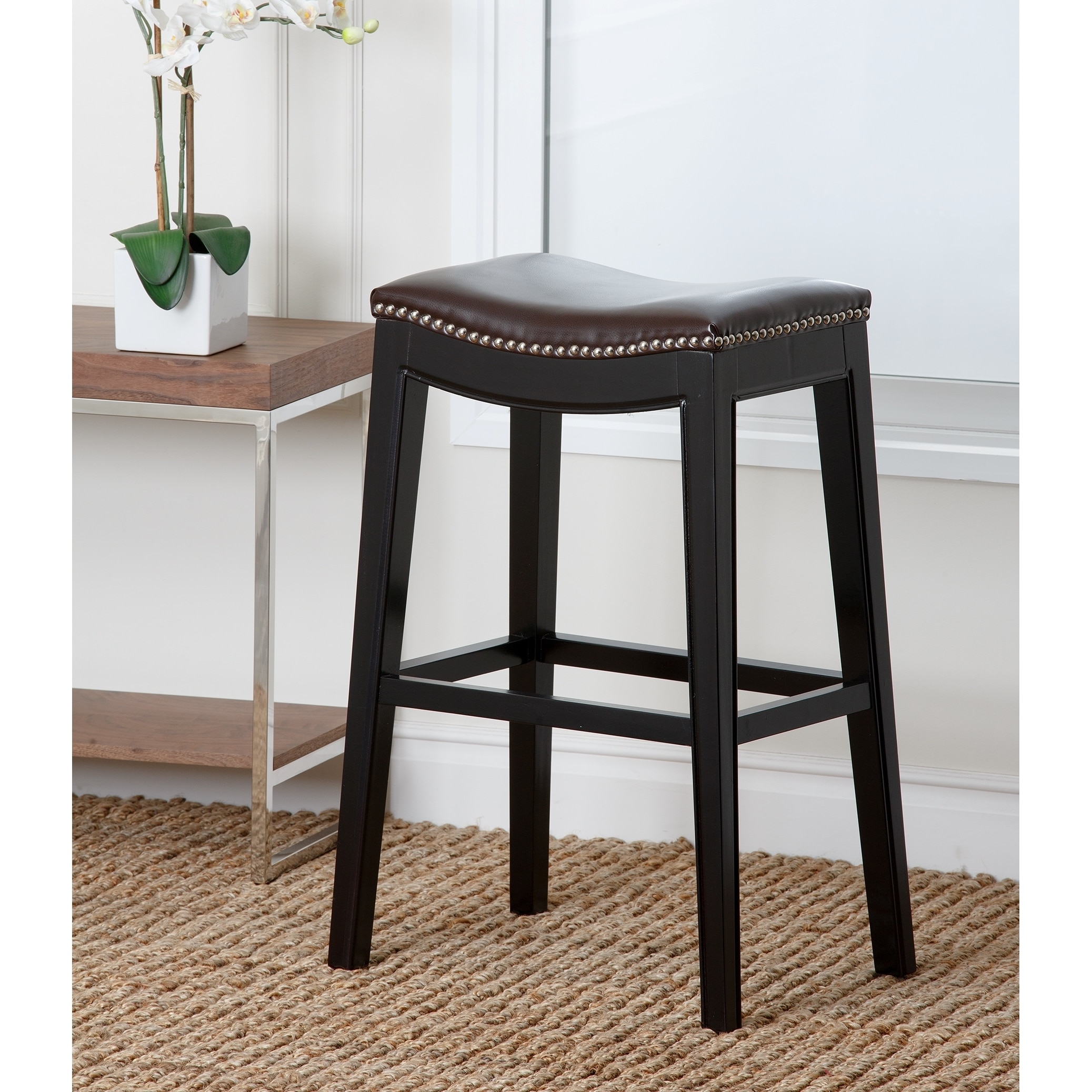 Abbyson Living Rivoli Dark Brown Leather Nailhead Trim Bar Stool