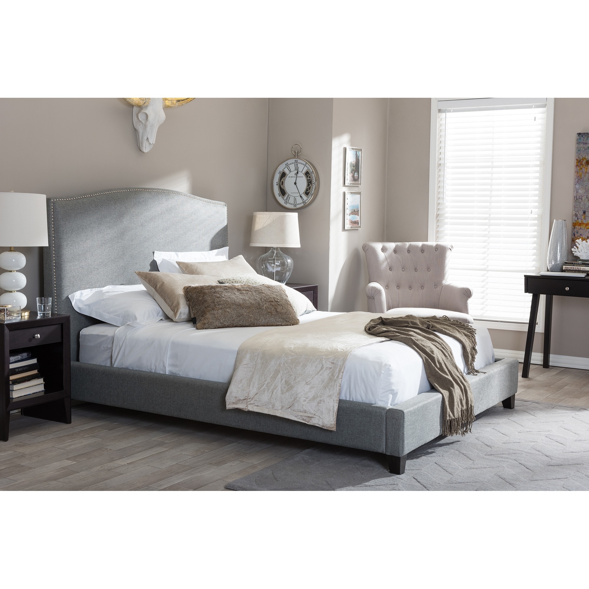 Aisling Gray Fabric Platform Bed