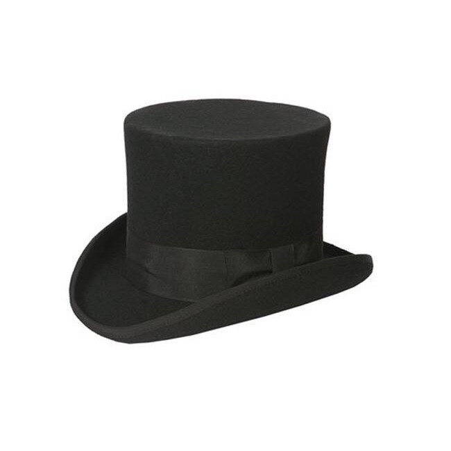 Ferrecci Mens Black Top Hat (100 percent Wool feltOne size fits mostGrosgrain ribbon trimFeather accentBrim 2 inches wideCrown 7 inches high)