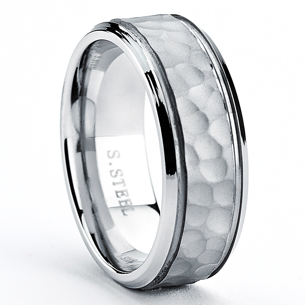 Shop Stainless Steel Men's Hammered Wedding Band Ring