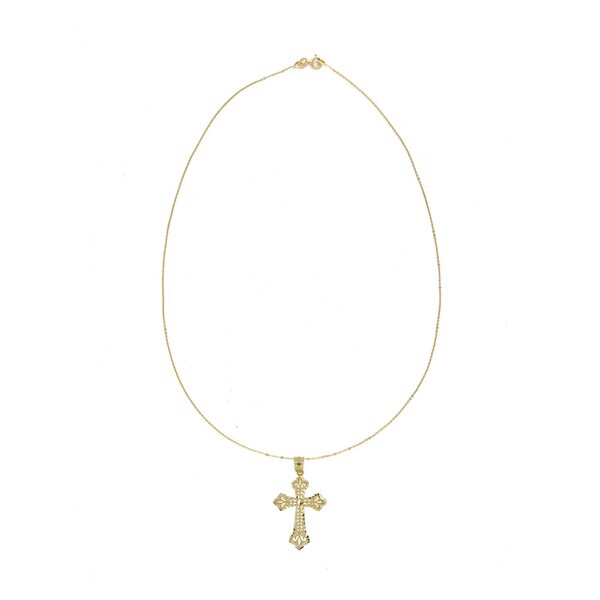 14k Diamond-cut Filigree Cross Pendant