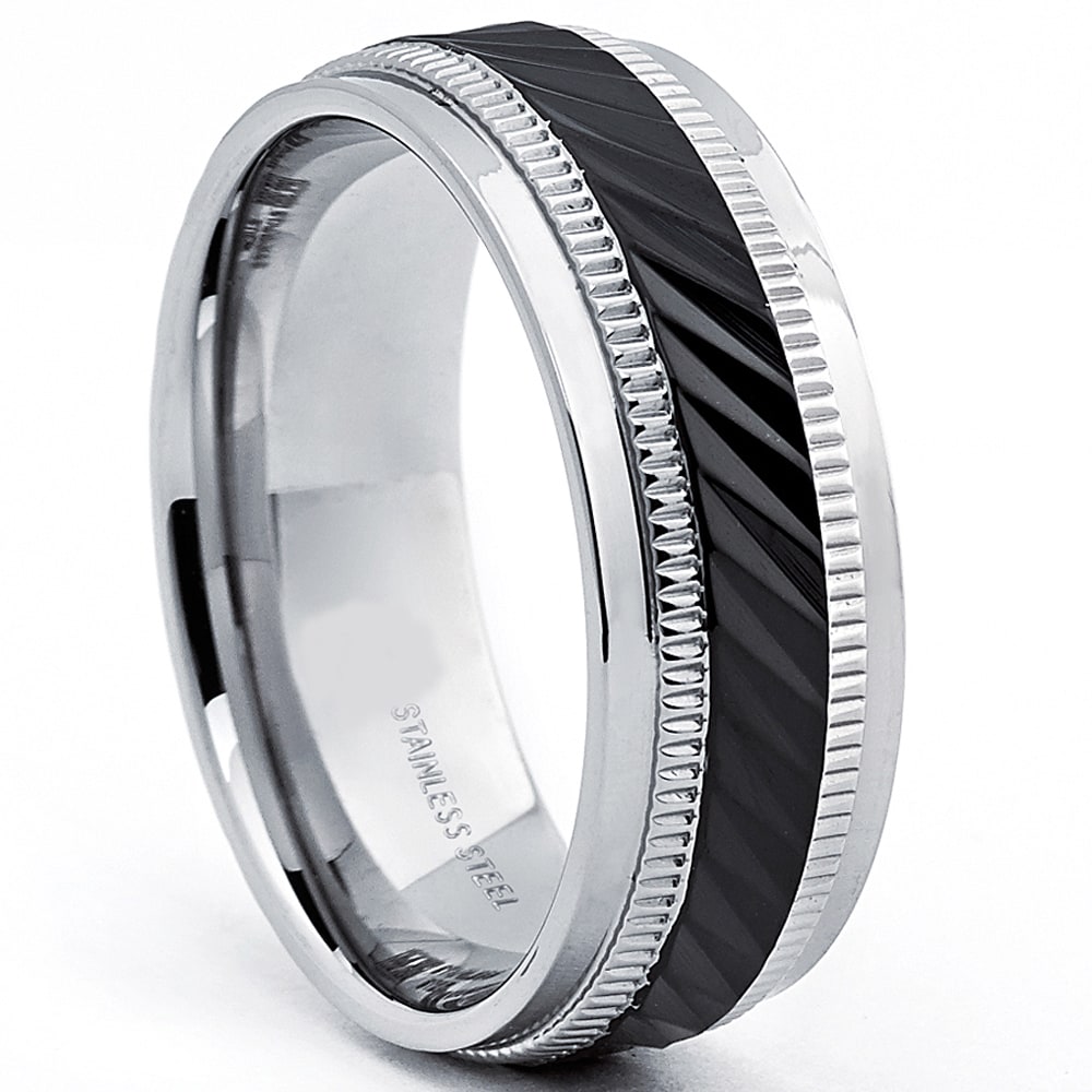 Oliveti Stainless Steel Black Plated Mens Crystal Cut Wedding Band Ring 7mm 902c58da C244 4abd 838b 083c454cb201 