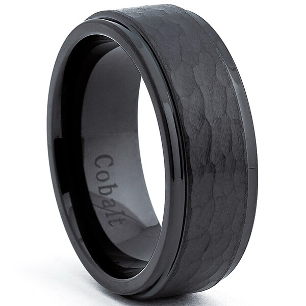 Oliveti Cobalt Men's Black Hammered Comfort Fit Band (8 mm). Opens flyout.