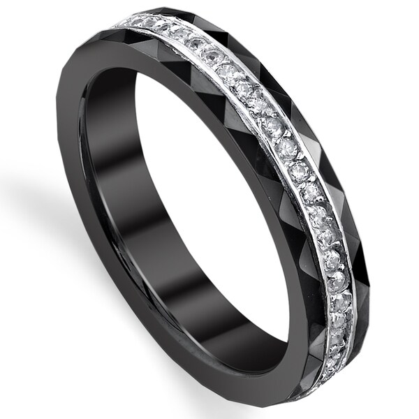 Shop Black Ceramic and Sterling Silver Eternity Cubic Zirconia Ring (4 ...