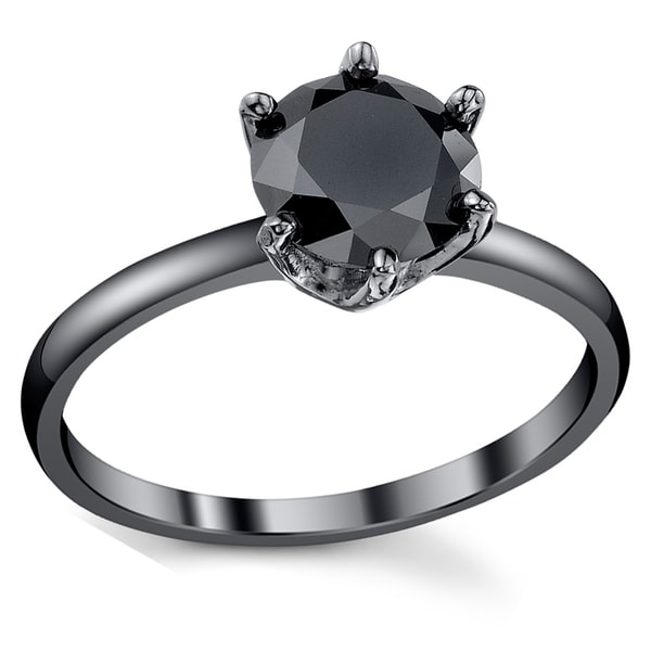 Round Cut Black /& White Cubic Zirconia Solitaire with Accent Ring in 14K Gold Over Sterling Silver