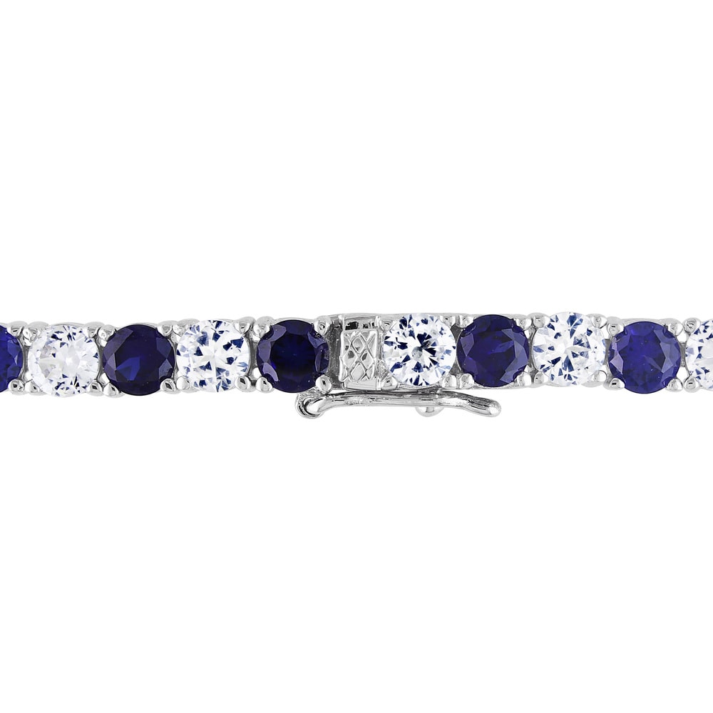 Miadora Sterling Silver Created Blue and White Sapphire Patterned  Birthstone Tennis Bracelet - 7.25 in x 4.3 mm x 2.7 mm