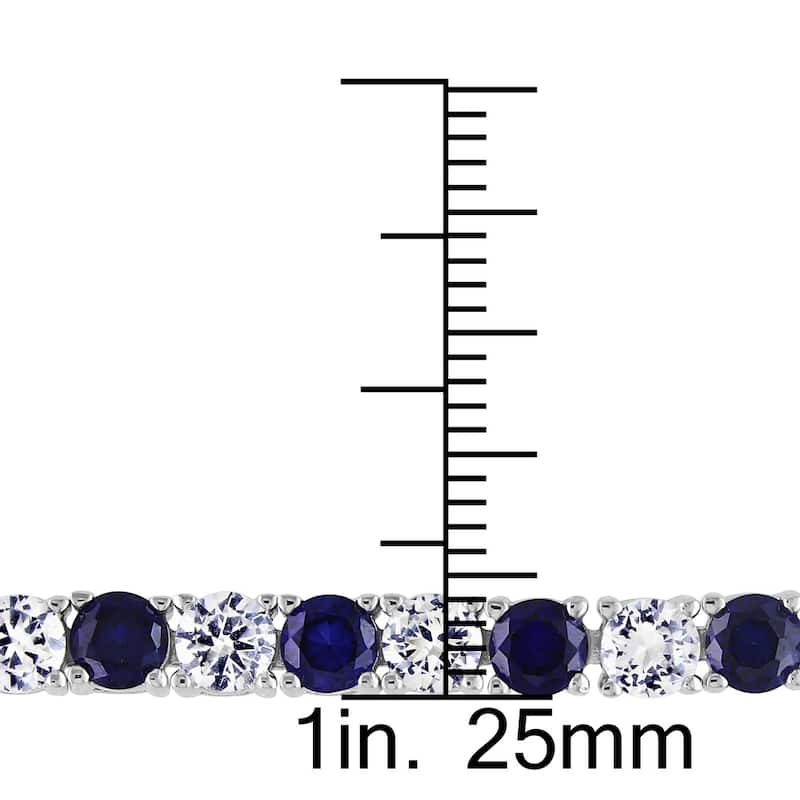 Miadora Sterling Silver Created Blue and White Sapphire Patterned Birthstone Tennis Bracelet - 7.25 in x 4.3 mm x 2.7 mm