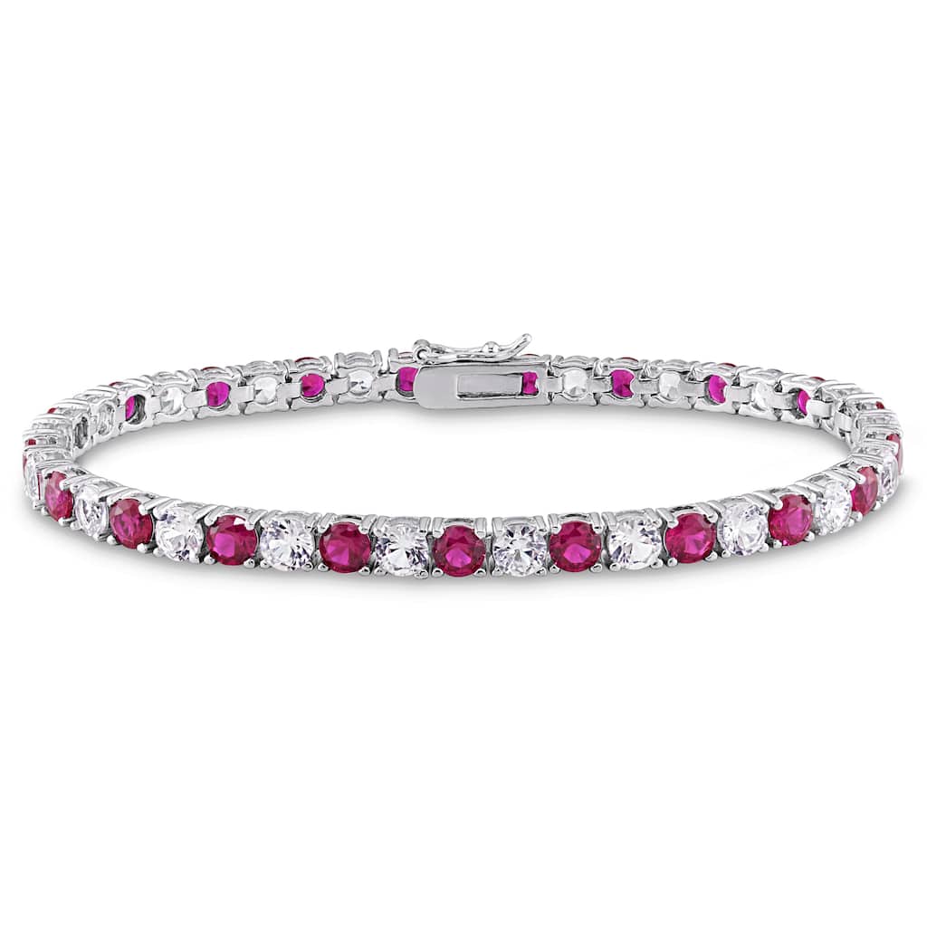 Miadora Sterling Silver Created White Sapphire and Ruby Tennis Bracelet