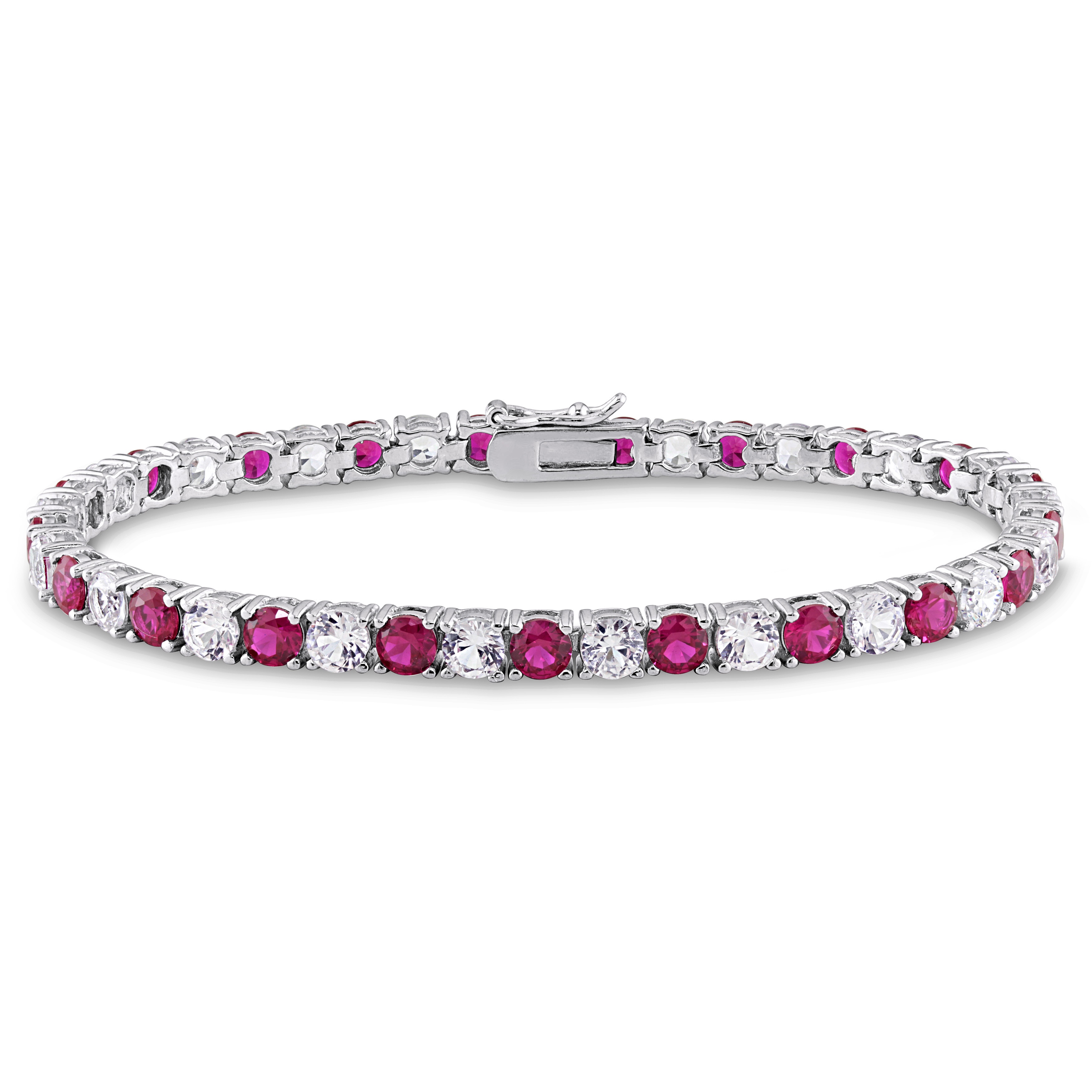 Miadora Sterling Silver Created White Sapphire and Ruby Tennis Bracelet