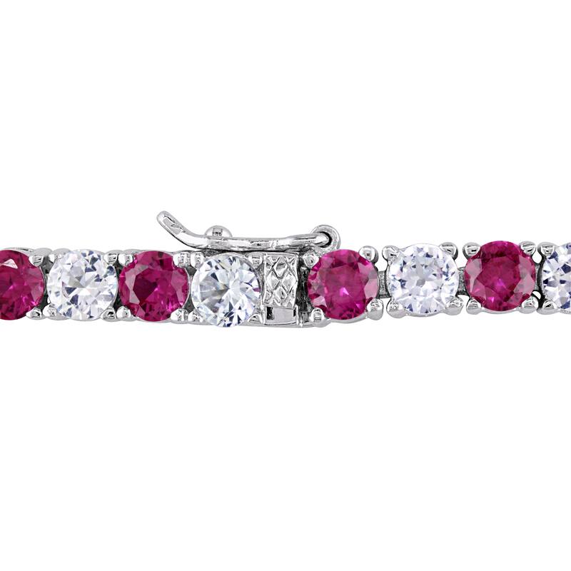 Miadora Sterling Silver Created White Sapphire and Ruby Tennis Bracelet