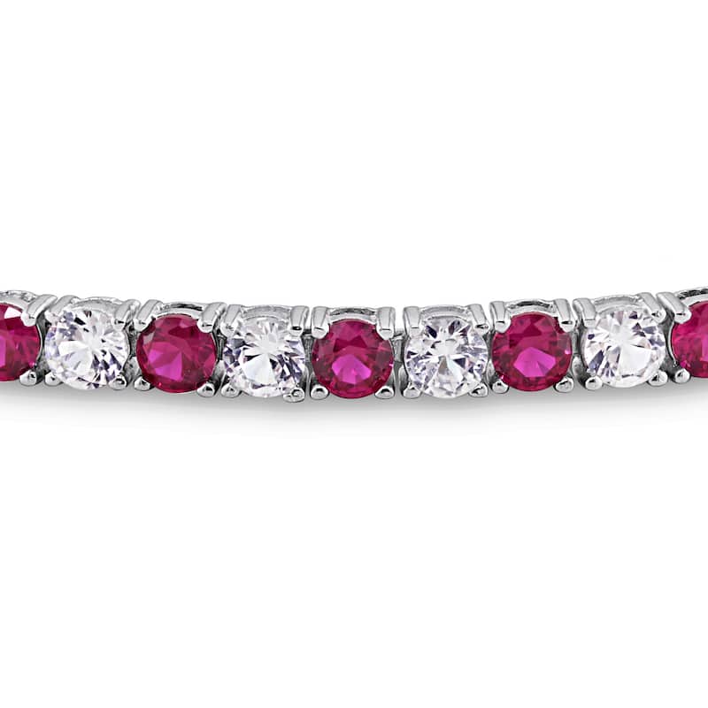 Miadora Sterling Silver Created White Sapphire and Ruby Tennis Bracelet