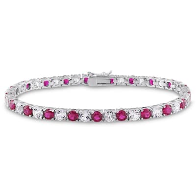 Miadora Sterling Silver Created White Sapphire and Ruby Tennis Bracelet