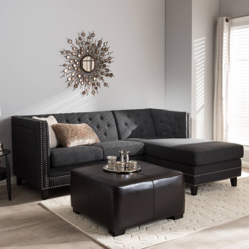 Parkis Gray Linen Button Tufted Sectional Sofa