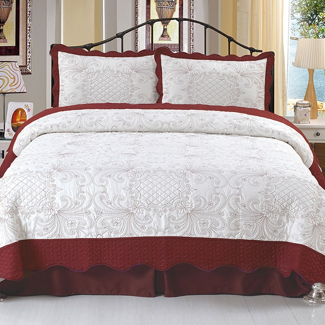 Windsor Home Juliette Embroidered 3-piece Quilt Set On Sale Bed Bath   Beyond 8581405